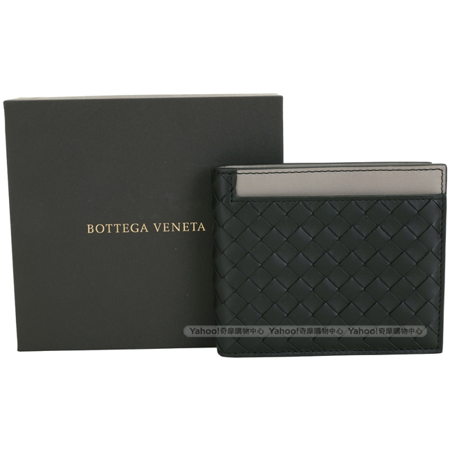 BOTTEGA VENETA附可拆灰色卡夾牛皮手工編織對折短夾(黑色)