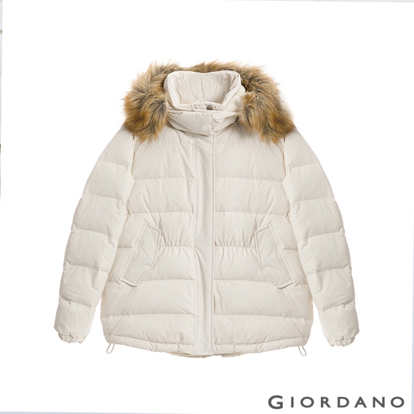 GIORDANO 女裝素色可拆式連帽羽絨外套 - 03 蘆筍白