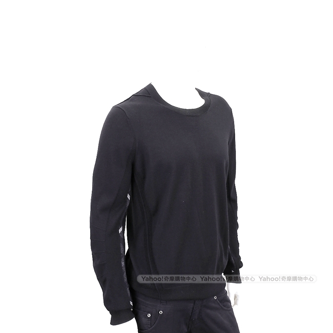 BURBERRY 格紋細節設計美麗諾套頭羊毛衫(男款/黑色)