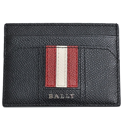BALLY THAR 經典紅白條紋字母LOGO防刮皮革卡片夾(黑)