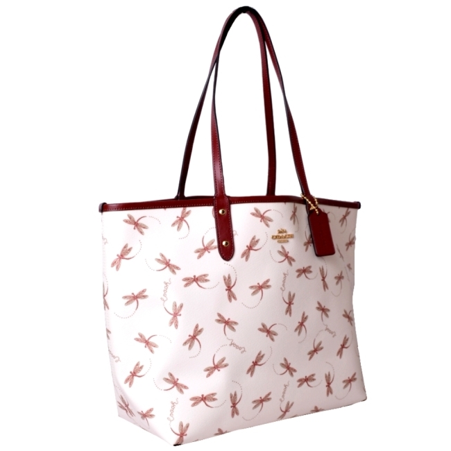 COACH 金字馬車LOGO防刮皮革肩背雙面托特包-蜻蜓