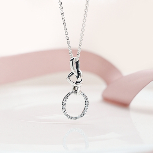 Pandora 潘朵拉 扭結愛心橢圓鑲鋯 925純銀項鍊