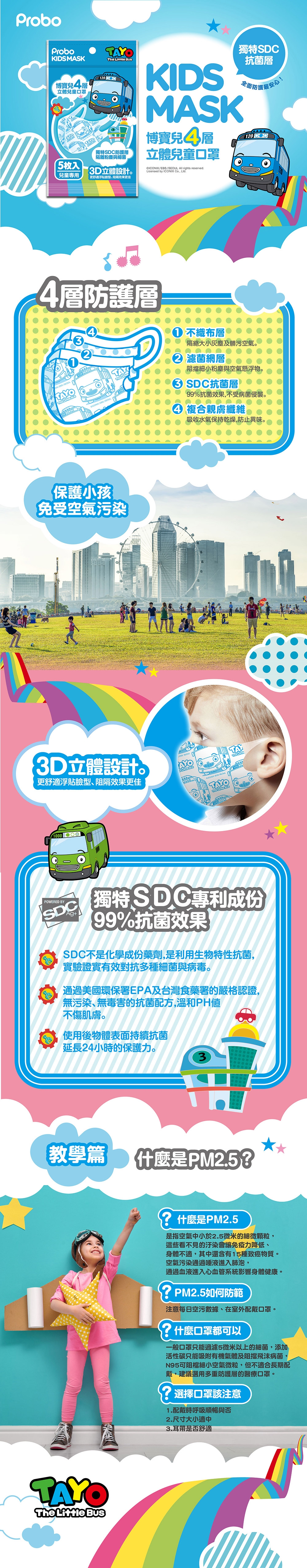 博寶兒 SDC 3D立體兒童口罩-佩佩豬/TAYO(5枚入x24包/盒)