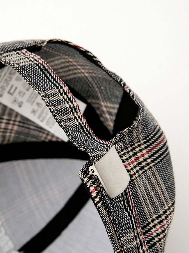 H:CONNECT 韓國品牌 配件 - 電繡字樣格紋棒球帽-黑