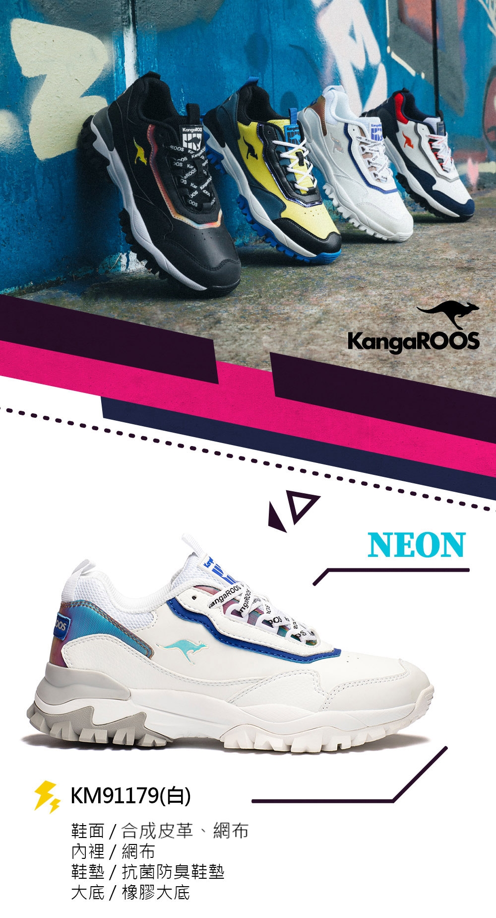 KANGAROOS 男 NEON 越野老爹鞋(白)