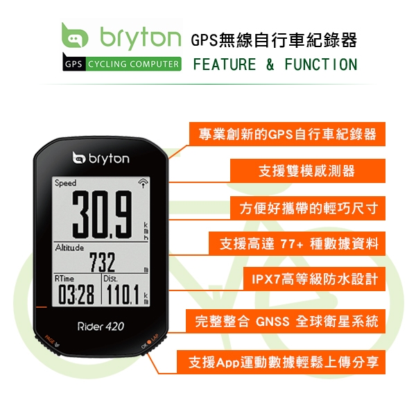 Bryton Rider 420E GPS無線自行車記錄器