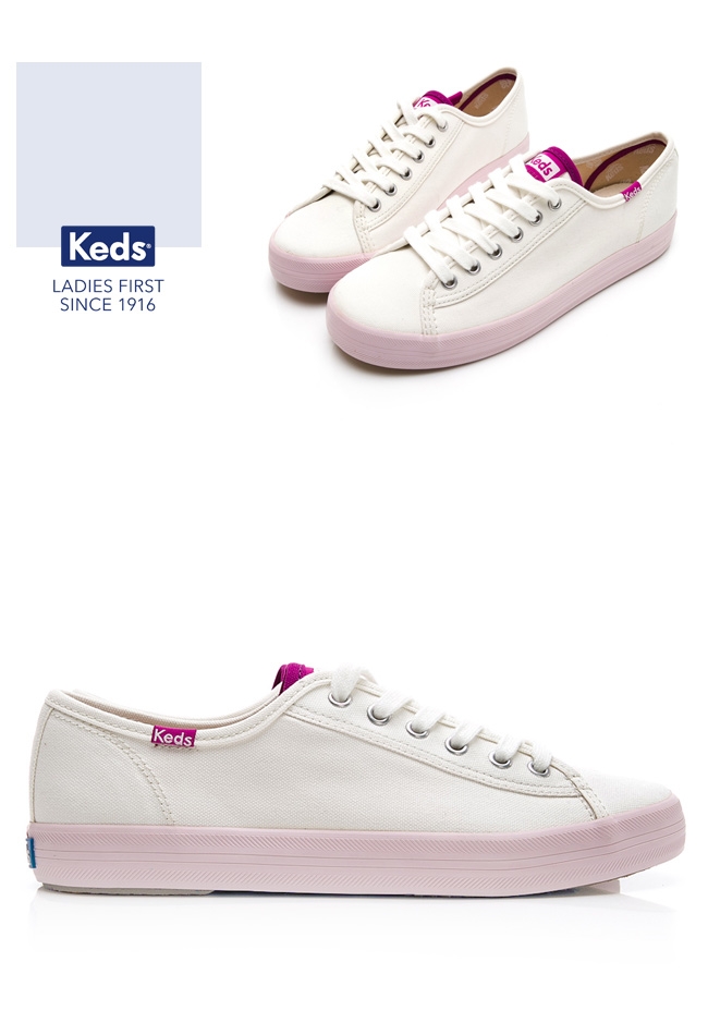 Keds KICKSTART 清新撞色綁帶休閒鞋-奶油白