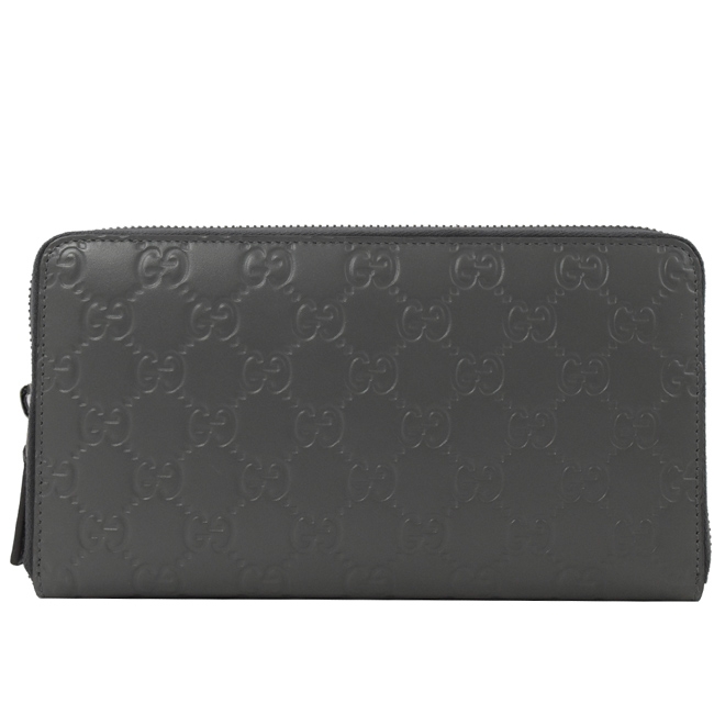 GUCCI Guccissima LOGO壓紋牛皮對開ㄇ字拉鍊長夾(黑灰)