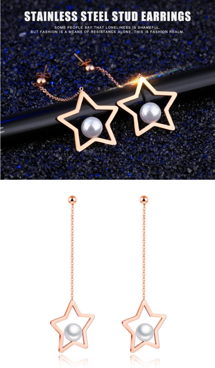 I-Shine-星之戀-西德鋼-氣質星星珍珠鈦鋼耳線耳環DA18