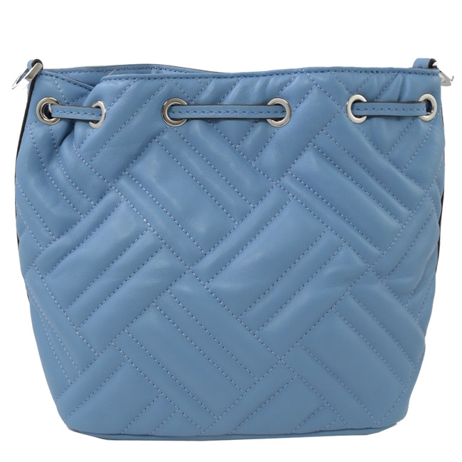 MICHAEL KORSPEYTON 車縫格紋牛皮斜背小水桶包(藍)