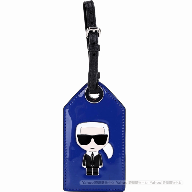 KARL LAGERFELD K/Ikonik 老佛爺肖像漆皮行李吊牌(藍色)