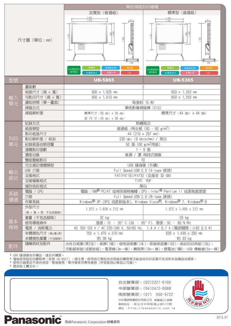 國際牌 PANASONIC UB-5365 普通紙電子白板 兩面標準型/單片