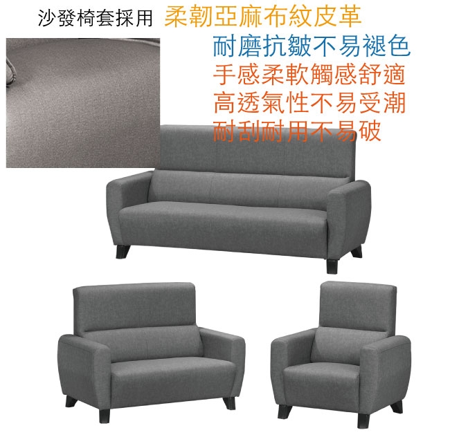 綠活居 路瑟 時尚灰布紋皮革沙發椅組合(1+2+3人座)