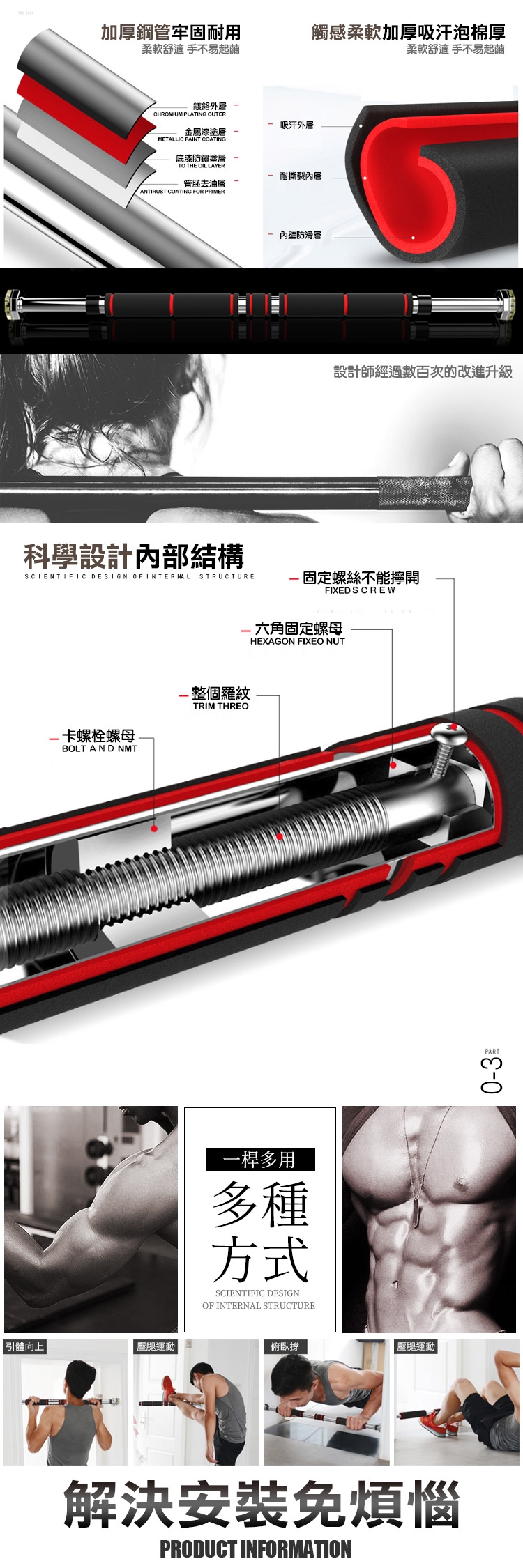 【索樂生活】門上單槓加固款60-100CM