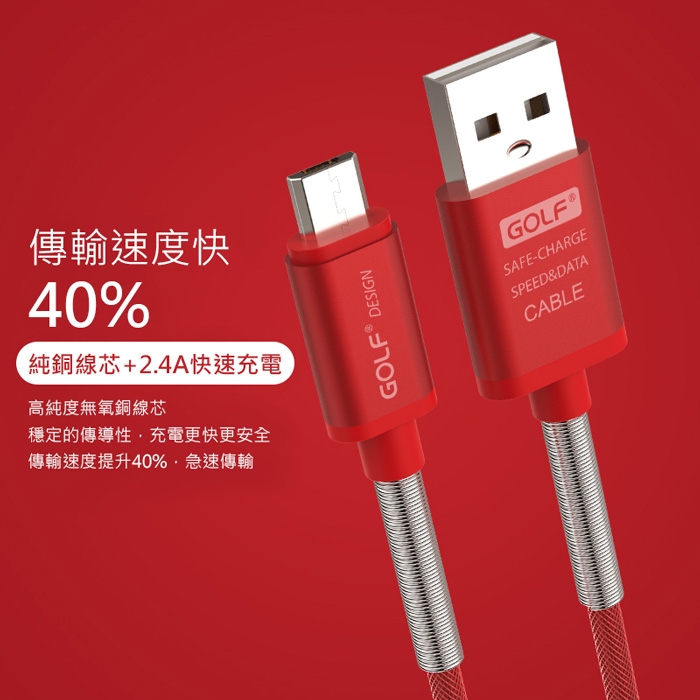 GOLF USB 轉 Micro USB 雷霆系列 尼龍網格傳輸線(1M)