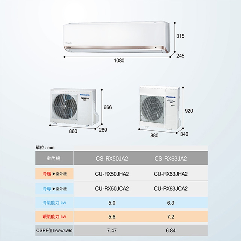 Panasonic國際牌 CS-RX80JA2/CU-RX80JHA2 變頻冷暖一對一冷氣空調 RX系列 適用9-13坪 含基本安裝