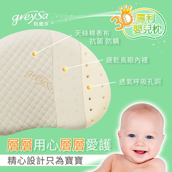 【GreySa 格蕾莎】3D專利嬰兒枕/立體記憶枕