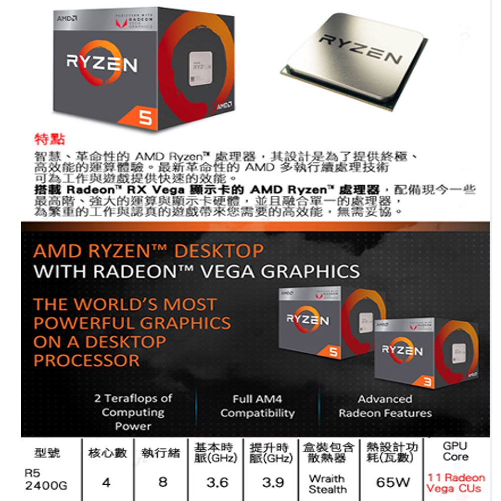 (C+M)AMD Ryzen5 2400G + MSI A320M 組合套餐