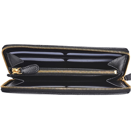 BALENCIAGA 經典EVERYDAY系列字母LOGO荔枝紋牛皮拉鍊長夾(黑)