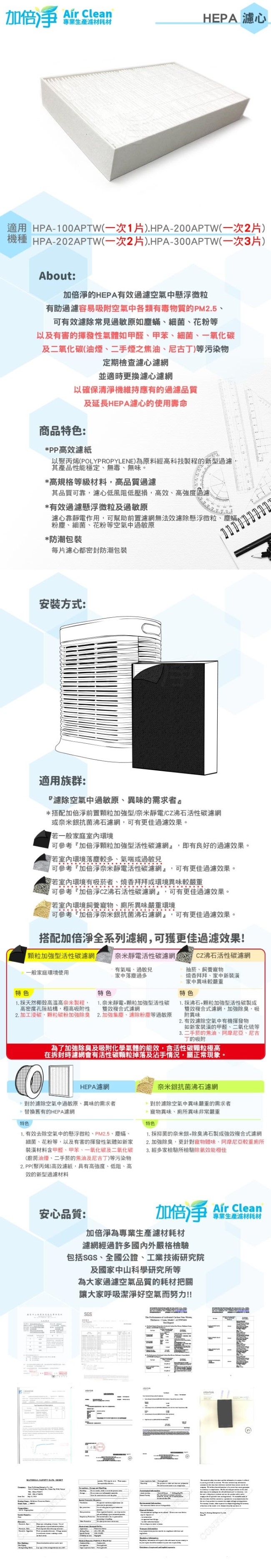 加倍淨一年份耗材濾心*3+濾網*4 適用HPA-300APTW空氣清淨機