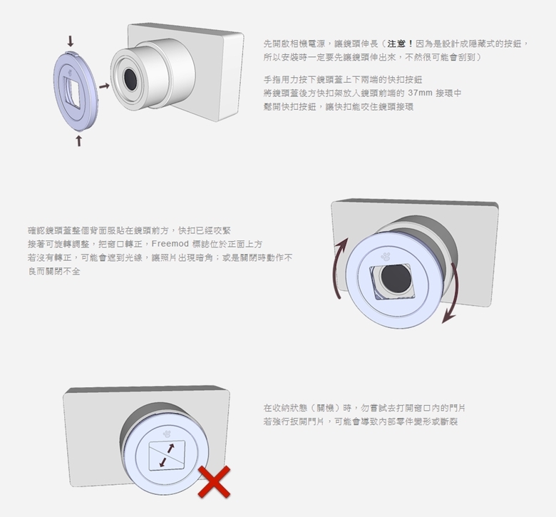 台灣製造Freemod第1代自動鏡頭蓋X-CAP(白色)