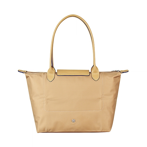 LONGCHAMP COLLECTION刺繡LOGO尼龍摺疊長把拉鍊肩背包(小/米x深藍)