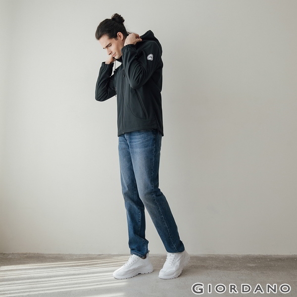 GIORDANO 男裝Old School刷色直筒牛仔褲 - 72 中藍