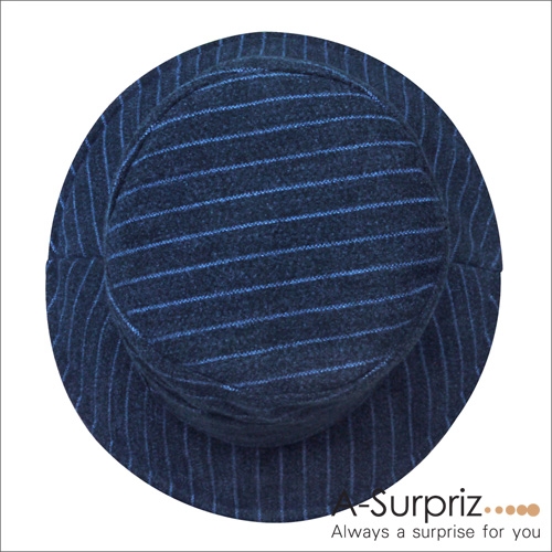 A-Surpriz 斜直條紋混紡毛呢漁夫帽(藍灰)