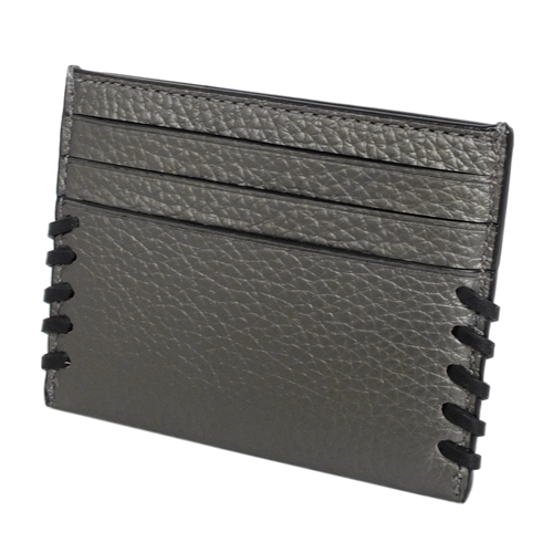 COACH燙銀編織荔枝紋全皮一片式雙面票卡夾