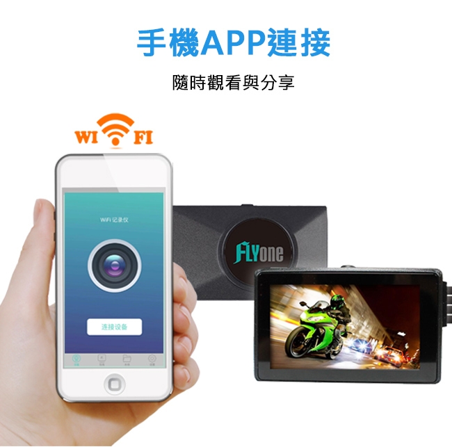 FLYone MP09 AIR 前後雙鏡+WIFI 機車專用行車記錄器-急