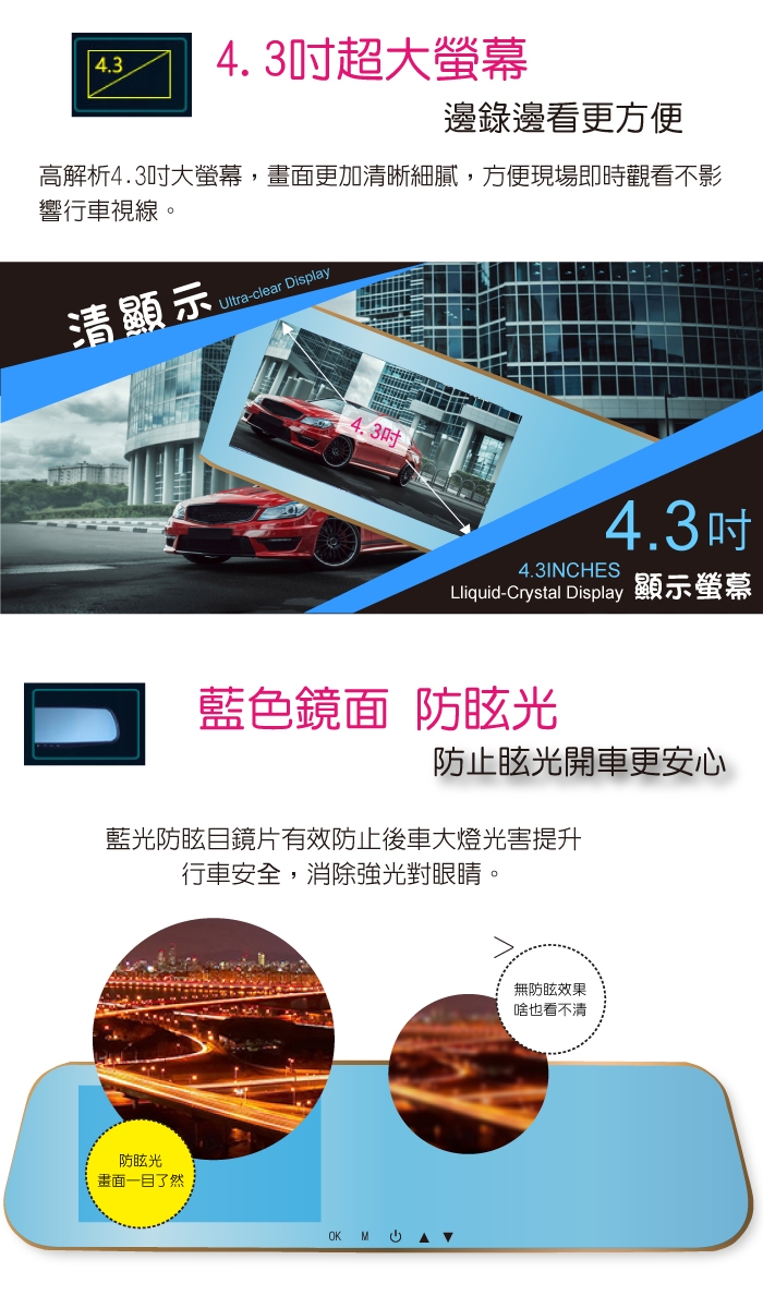 【MOIN】G30XW GPS測速雙鏡頭4.3吋後照鏡式行車紀錄器(贈後鏡頭)