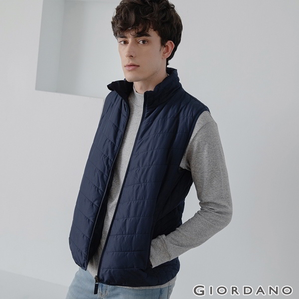 GIORDANO 男裝經典素色保暖鋪棉背心 - 66 標誌海軍藍