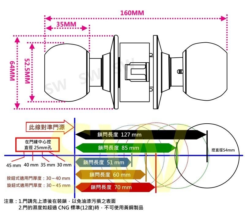 加安牌 C36B0K 喇叭鎖 雙面鎖匙功能