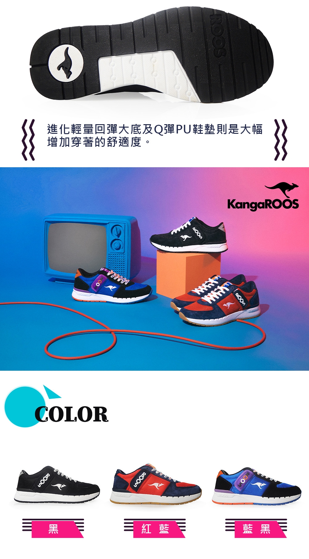 KANGAROOS 男 COMBAT 經典口袋鞋(黑色)