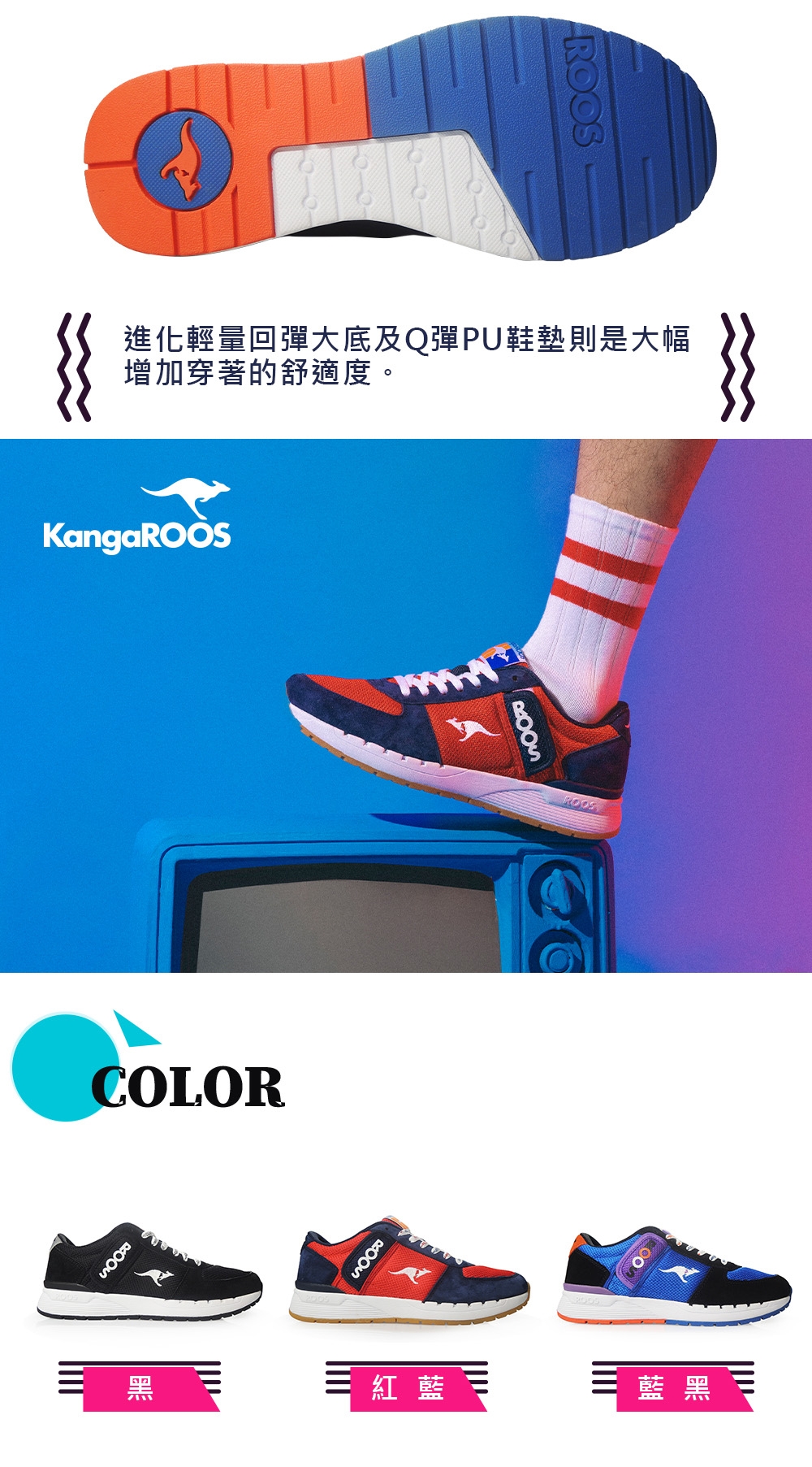 KANGAROOS 男 COMBAT 經典口袋鞋(藍黑)