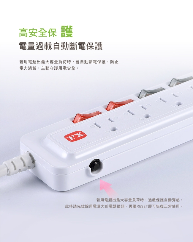 PX大通 PEC-65U36 1.8米 6切5座3孔3USB 電源延長線(快速到貨)