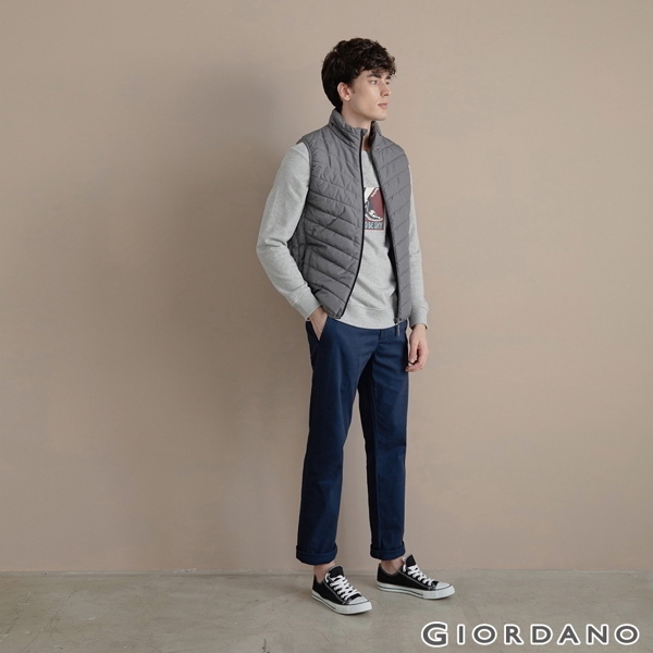 GIORDANO 男裝經典素色保暖鋪棉背心 - 07 磁灰