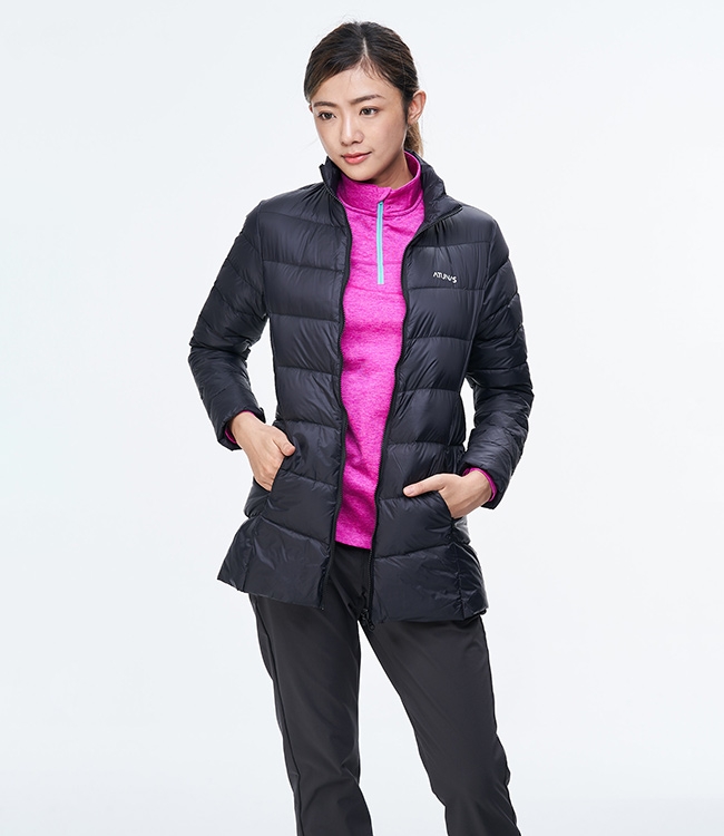【ATUNAS 歐都納】女款防水保暖羽絨二件式中長版風衣外套A1-G1747W黑