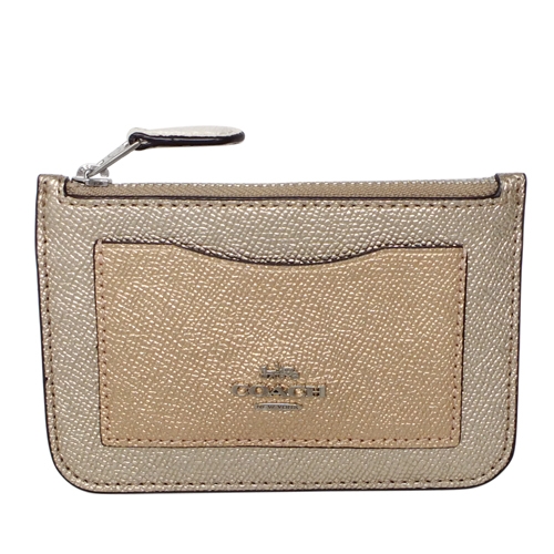 COACH香檳金防刮皮革撞色前口袋卡夾零錢包