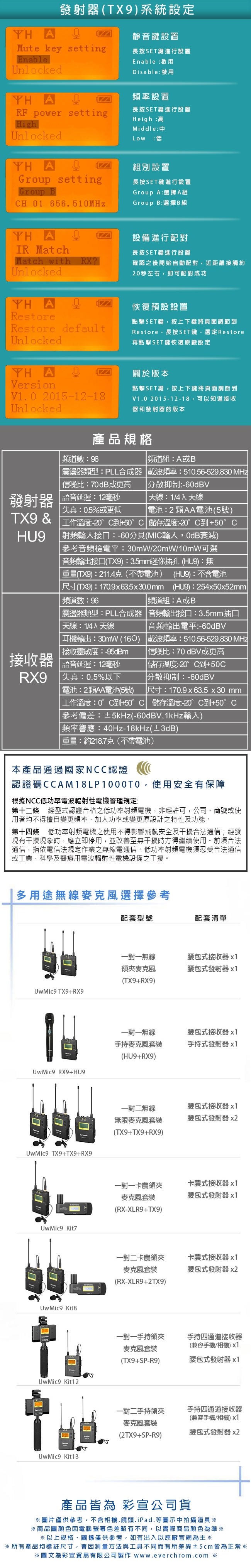 Saramonic楓笛 UwMic9 無線麥克風發射器TX9(彩宣公司貨)