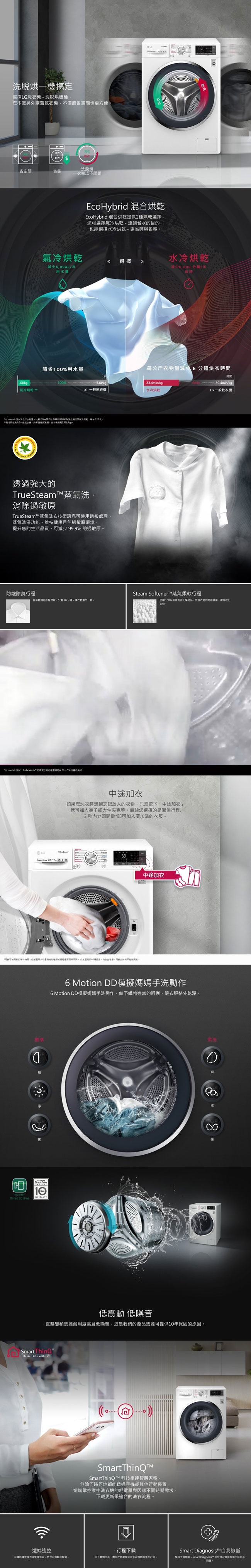 LG樂金10.5公斤蒸洗脫烘滾筒洗衣機 WD-S105DW 冰磁白