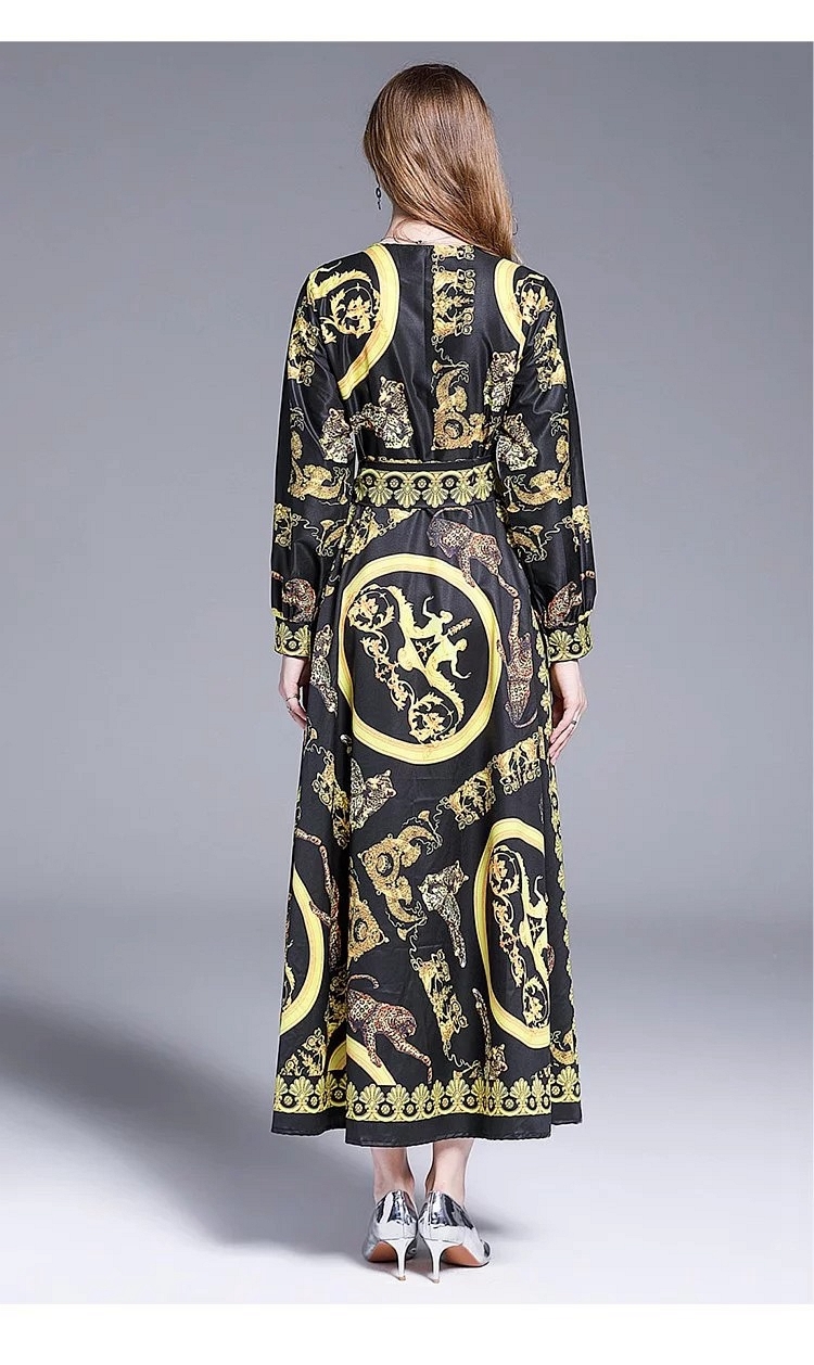 奢華復古歐風Y領蝶結繫帶收腰洋裝M-2XL-M2M