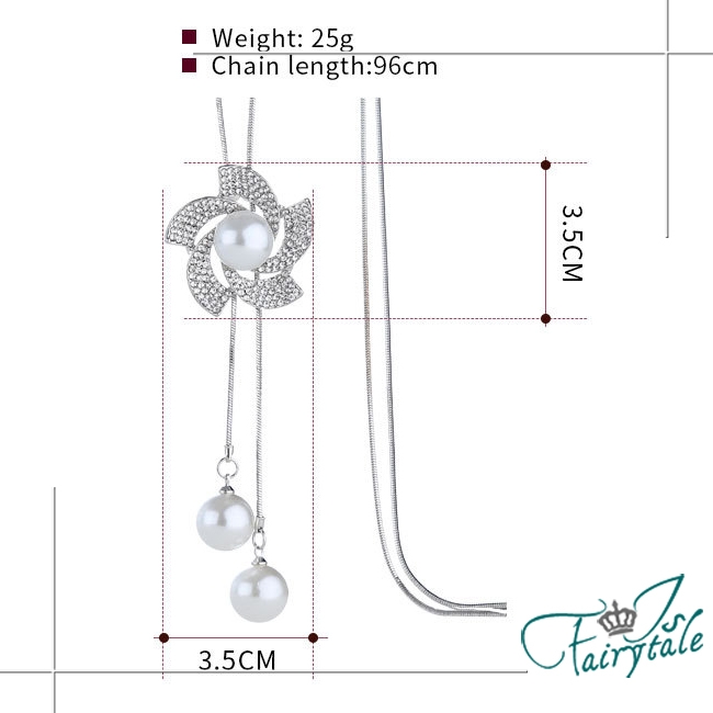 iSFairytale伊飾童話 珍珠波斯菊 水鑽伸縮流蘇長鍊 銀