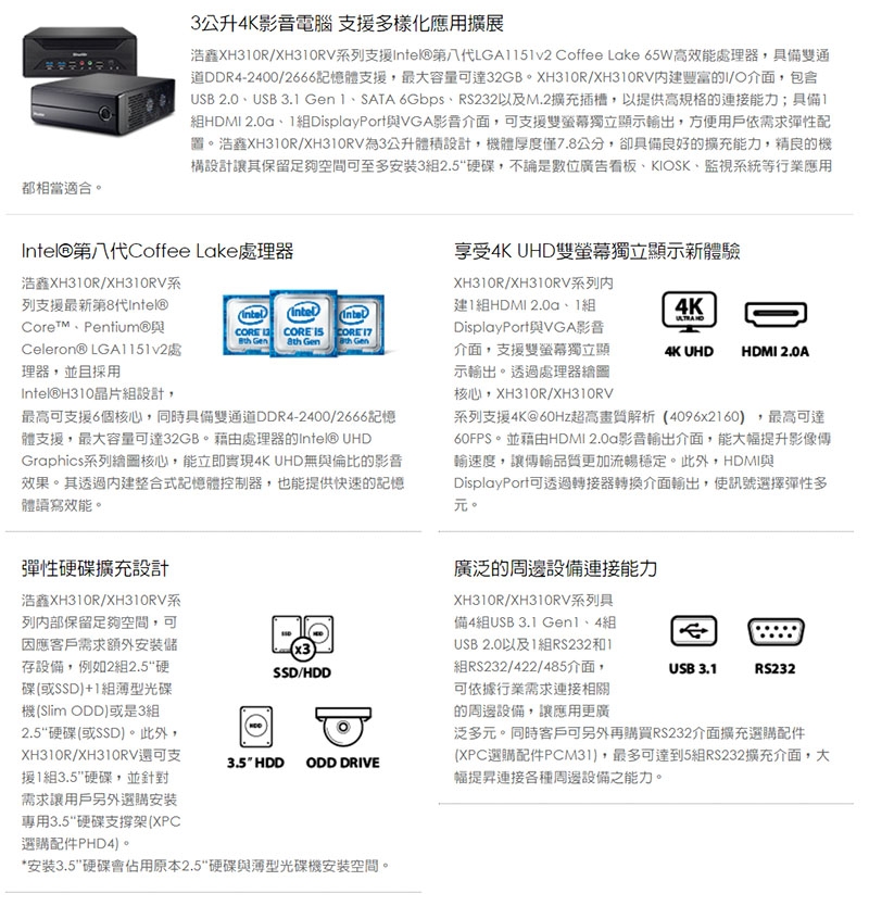 Shuttle 浩鑫 XH310RV 準系統(LGA1151v2)