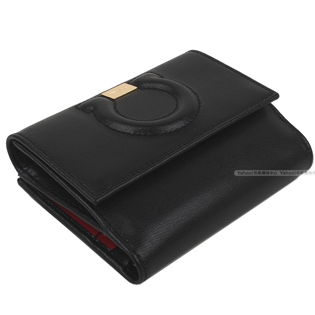 Salvatore Ferragamo馬蹄浮印小牛皮釦式短夾(經典黑)