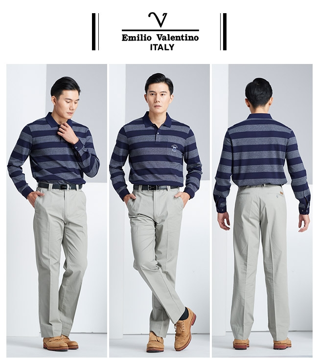 Emilio Valentino 優雅品味橫條紋POLO衫_藍(30-8V1555)