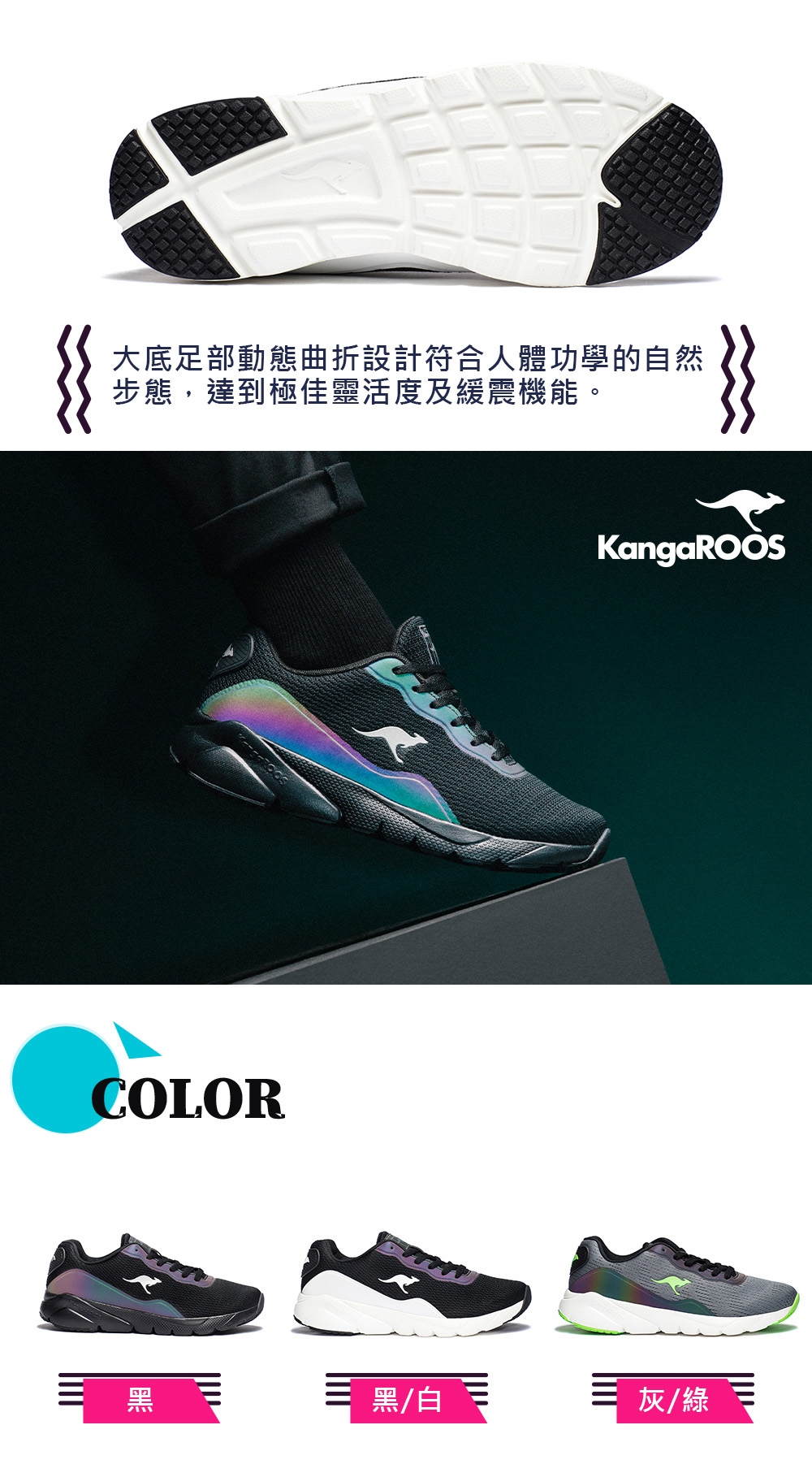 KANGAROOS RUN SWIFT 科技幻彩跑鞋(黑/白)