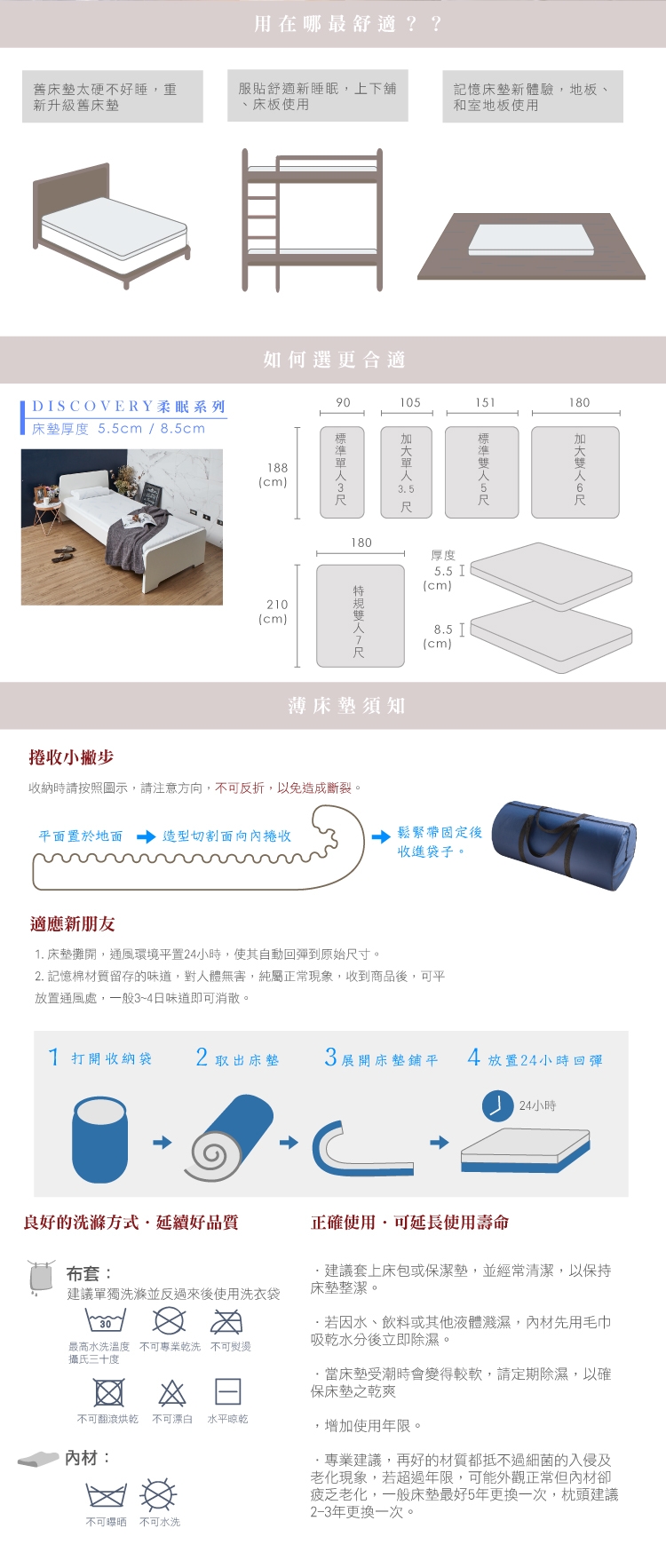 TENDAYS DISCOVERY 柔眠床墊(晨曦白) 3尺標準單人 5.5cm厚*不含枕