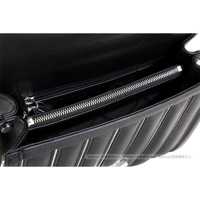 Michael Kors Whitney 中型 金屬框衍縫牛皮信封鍊帶包(黑色)