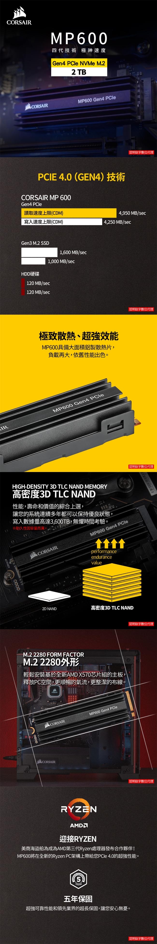 CORSAIR Force Series MP600 2TB NVMe M.2固態硬碟